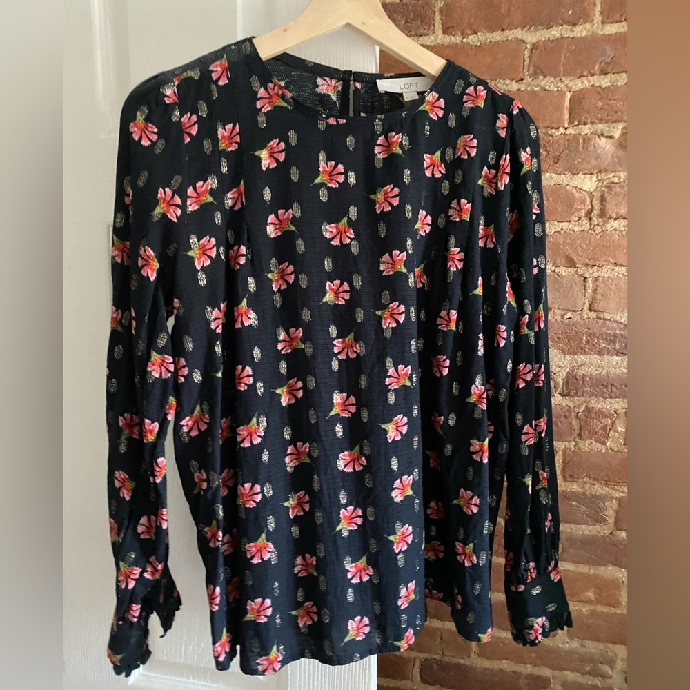 Loft Floral Shimmer Pleated Shoulder Blouse - Picture 3 of 9